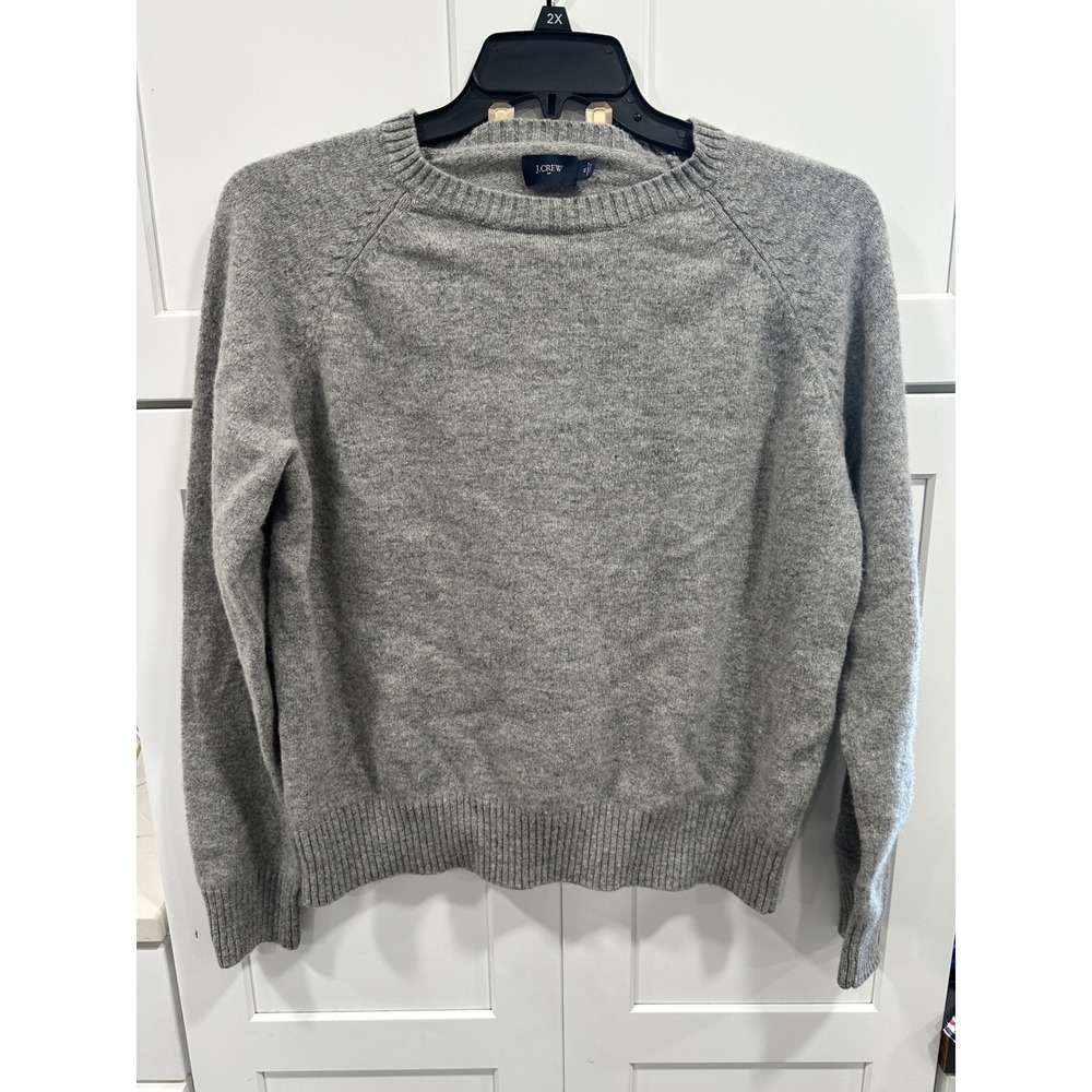 J Crew‎ Mens Gray Crew Neck Raglan Sleeve Lambswool Sweater XL